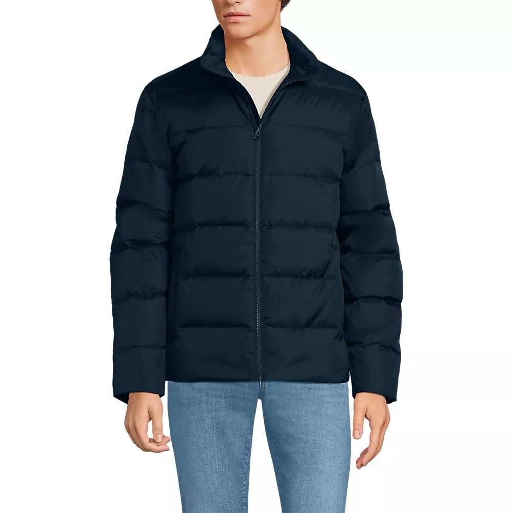 Lands End NEW Men XL Navy Blue 600 Fill Down Puffer Jacket Quilted Full Zip Coat